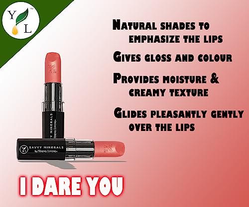 Savvy Minerals Lipstick, Long Lasting Color That Stays On Lips, Hydrating & Moisturize Lip Color Make Up, With Vitamin E, By Young Living, I Dare You, (Pack Of 2) #TOP4