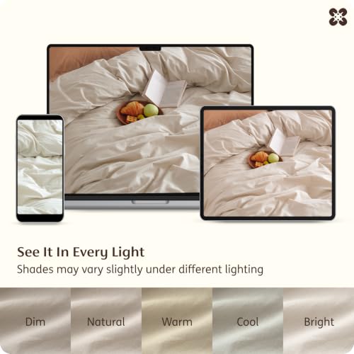 Image of Bedsure PureWoven 100% Washed Cotton Duvet Cover Only, King, Oatmeal | 1 Duvet Cover, No Pillow Shams, Linen Like Textured, Lightweight & Breathable for All Seasons, Zipper Closure, 8 Corner Ties