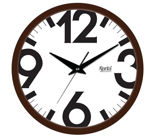 Image of Ajanta Luxury Brown Wall Clock 2617-12 Inch - Elegant Silent Sweep Quiet Mechanism - Classic Wooden Finish Decor
