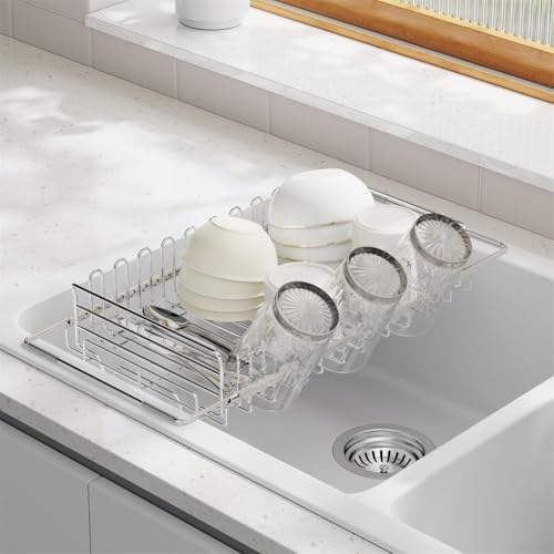 Escurreplatos extensible de acero inoxidable con base de drenaje eficiente 6