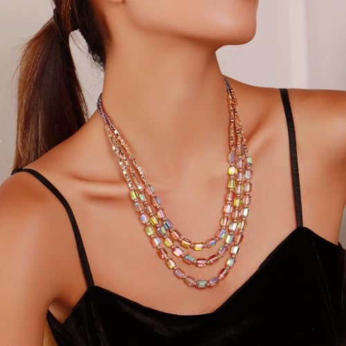 Firstmeet Elegant Layered Glass Bead Necklace Fashionable Retro Jewelry for Women Perfect for Parties Festivals3