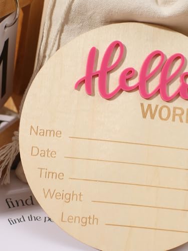 Image of Ylsteed Baby Announcement Signs Hello World Newborn Welcome Sign Newborn Photography Props Newborn Baby Birth Announcement Sign Baby Shower Pregnancy Gifts Nursery Decor Sign 6 * 6 in -Roseo