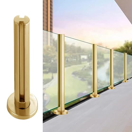 Barandilla dorada para balcones de vidrio, poste redondo de metal, abrazadera personalizada para paneles de vidrio, ideal para terraza, escaleras, porche, 80 cm