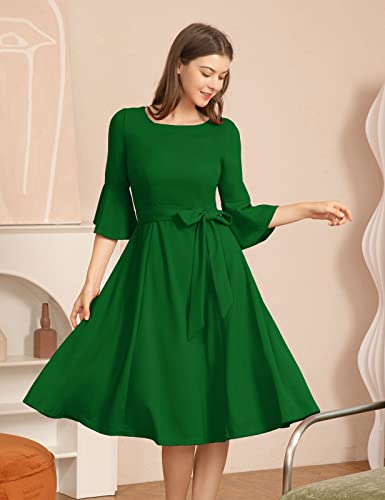 Image of HomRain Women's Church Dresses Modest Bell Sleeve Wedding Guest Cocktail Tea Party Vintage Evening Dress