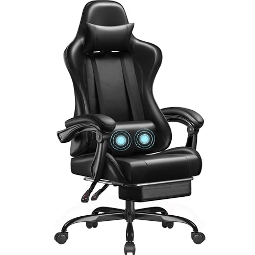 Homall Gaming Chair, Video Game Chair with Footrest and Massage Lumbar Support, Ergonomic Computer Chair Height Adjustable with Swivel Seat and Headrest (Dark Black)
