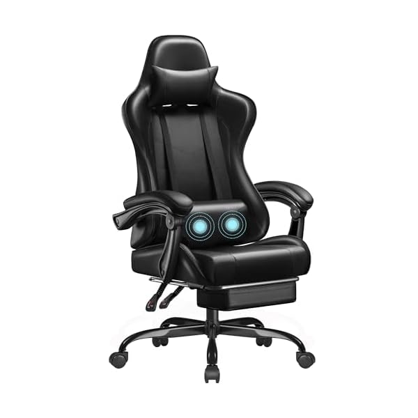Homall Gaming Chair, Video Game Chair with Footrest and Massage Lumbar Support, Ergonomic Computer Chair Height Adjustable with Swivel Seat and Headrest (Dark Black)