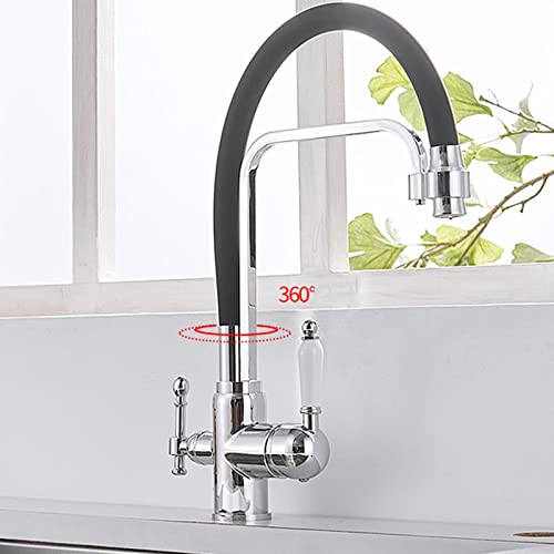 Faucet grifo latón de 3 vías para cocina con diseño giratorio y control de agua pura 7