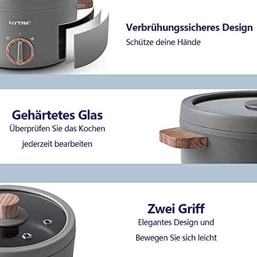 Hytric Hot Pot, 1,5 l, mini olla eléctrica para shabu, Stir Fry, pasta, filetes, olla eléctrica antiadherente para asar, olla de cocción Ramen con control dual de potencia para residencias y oficinas