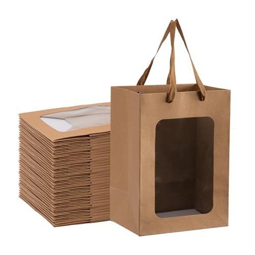 Sac en papier kraft avec fenêtre lot de 30 pour emballages cadeaux
