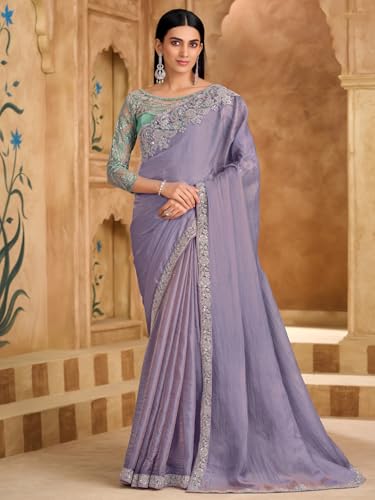 Image of AKHILAM Women's Satin Sequence Embroidery Saree With Unstitched Blouse Piece(SNDLWOD1601 TFH Parent)