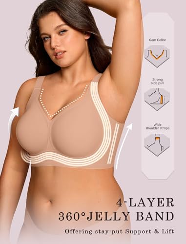 Image of OEAK Womens Wireless Jelly Bras Plus Size Support Push Up Comfortable Bra | no underwire,full coverage,for large breast,minimizer bra,seamless,tshirt bras,everyday bra