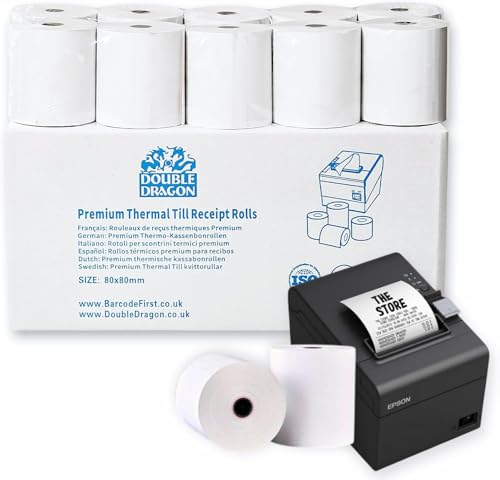 Rouleaux Thermiques Premium Double Dragon 80 x 80 mm pour Imprimantes EPOS, Terminaux POS et Caisses Enregistreuses [Pack de 10]