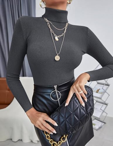Image of Ekouaer Women's Turtleneck Shirts Ribbed Pullover Sweater Long Sleeves Tops Midweight Thermal Underwear Blouse