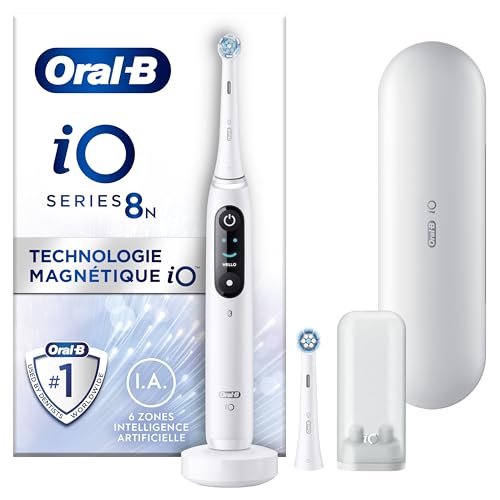 Oral-B iO 8N Brosse À Dents Électrique Blanche connectée Bluetooth, 2 Brossettes, 1 Étui De...