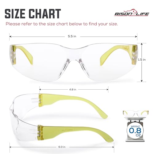 Image of BISON LIFE Clear Safety Glasses - ANSI Z87.1 Certified Scratch & Impact Resistant Eye Protection Goggles for Men & Women