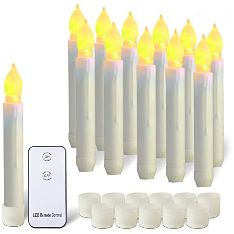 Raycare 12PCS LED Taper Candle Lights, Harry Potter Floating Candles, Flameless Battery Operated Window Candles for Valentine's Day Party Decorations, Warm Yellow, Dia 0.79"x 6.5", Remote Control Cover