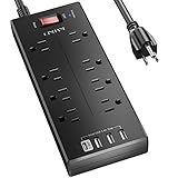 Power Strip, QINLIANF Surge Protector with 8 Outlets and 4 USB Ports, 6 Feet Extension Cord , 2100...