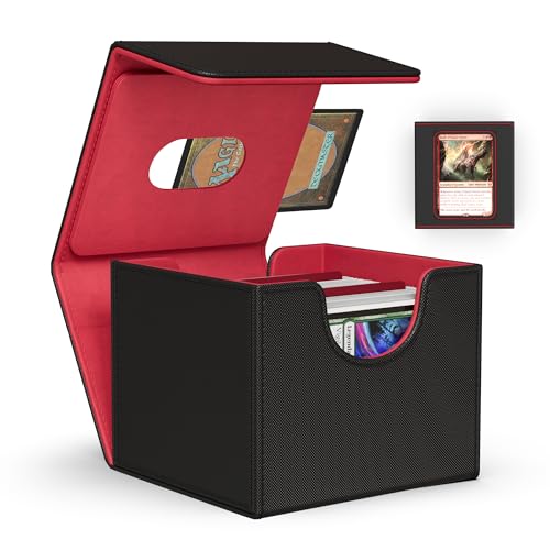 Image of ZLCA MTG Commander Deck Box, Card Deck Box for Trading Card, Holds 110+ Double Sleeved Cards Fits for TCG CCG Magic Cards with 2 Dividers (Black & Red)