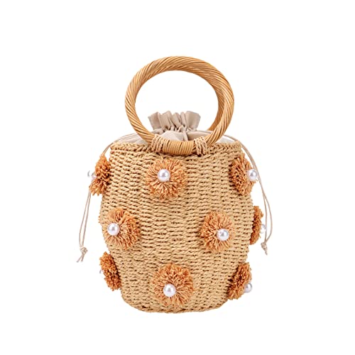Straw Beach Bag, Summer Drawstring Woven Tote for Secure Storage miniatura 1