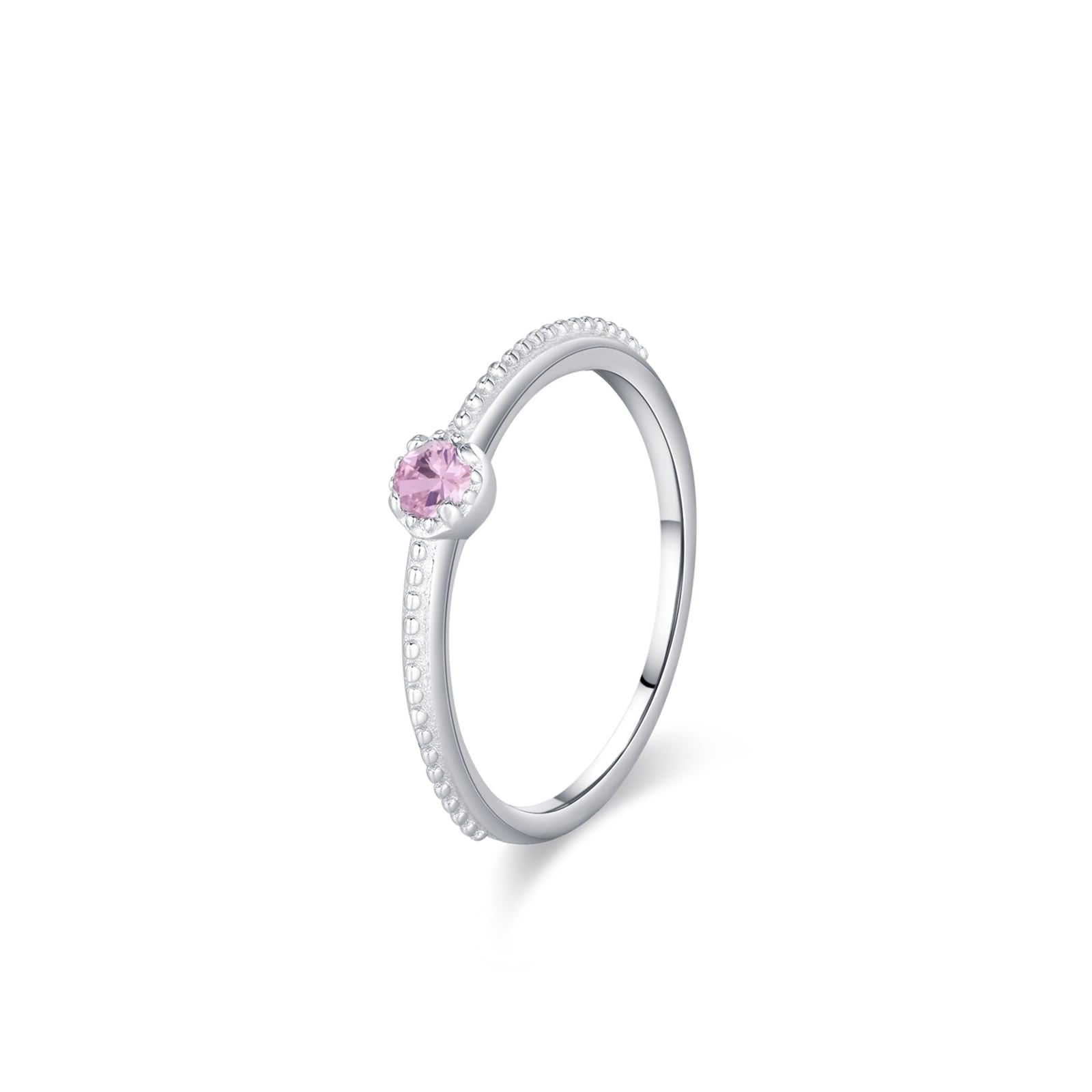 Anillos de amistad finos para mujer, apilables, solitarios, 0,1 quilates, zafiro rosa de laboratorio, oro blanco de 18 quilates, talla 63 (20,1)