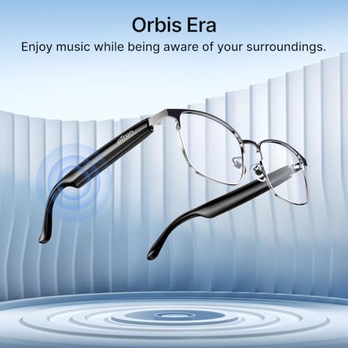 Image of pTron Orbis Era Smart Glasses with Bluetooth V5.4, Open Ear Music, Handsfree Calls, Protects Eye from Blue Light Emitted from Digital Screens, 8Hrs Playtime, Connect with Phones /Tablets (Black)