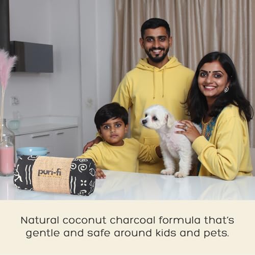 Image of Charcoal Air Purifier (Black Doodle) - Non-Electric, Reusable Odor & Moisture Absorber with Coconut Shell Charcoal for Home, Car, Closet & Office.(400gm & 250g), Combo of 2