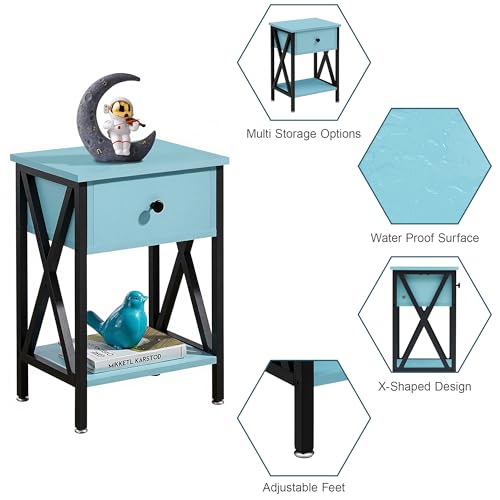 Image of VECELO Nightstand,Modern Bedside End Table, Night Stand with Drawer and Storage Shelf for Living Room Bedroom, Industrial Metal Frame