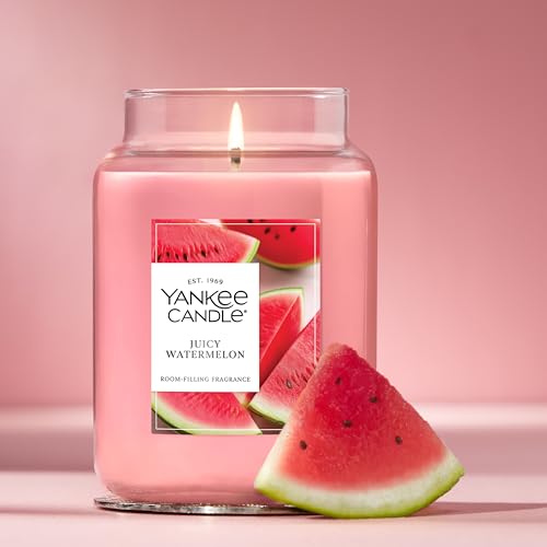 Yankee Candle Large Jar Scented Candle with up to 150 Hour Burn Time, Premium Plant Wax Blend for Consistent Burn, 22 oz Jar Candle with Room Filling Fragrance, Juicy Watermelon