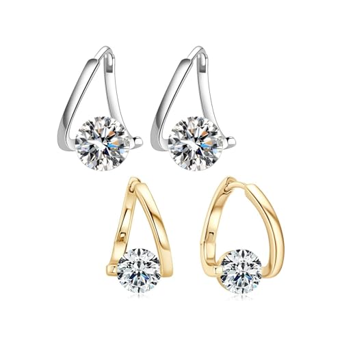 Halolux Lymphatic Germanium Earrings for Women 2 Pairs Dainty CZ Zircon Acupressure Earrings for Lymphvity Drainage Support Hypoallergenic Ear Jewelry Gift (Gold+Silver)