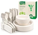 250 Piece (50 Sets) Biodegradable Paper Plates Set (EXTRA LONG UTENSILS), Disposable Dinnerware Set, Eco...