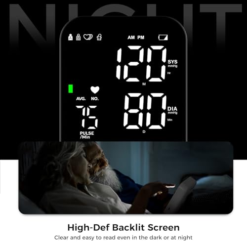 Blood Pressure Monitor Upper Arm Machine Accurate Adjustable BP Cuff Kit Led Backlit Display 2 Users 240 Sets Memory Includes Storage Bag White - Image 5