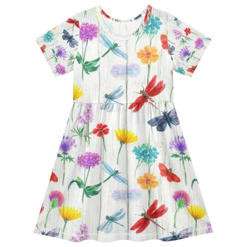 Vintage Wildflowers Dragonflies Toddler Girls Dress Short Sleeve UPF50 Sundress Summer Outfits 2T-8T - Main Image