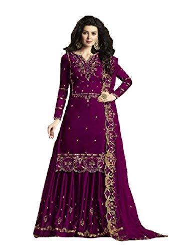 Delisa New Indian/Pakistani Eid Ramzan Special Designer Georgette Sharara/Plazzo Style Salwar Suit for Women 30010 (Purple, Small)