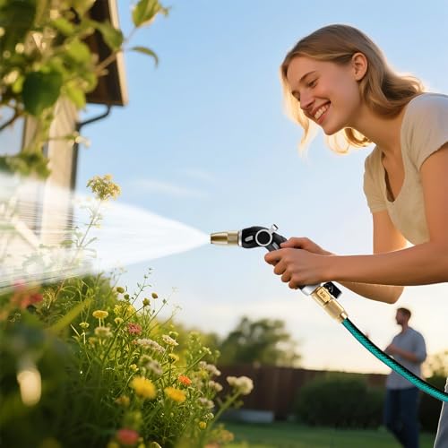 Image of RESTMO Garden Hose Nozzle, Heavy Duty Water Hose Sprayer Nozzle, Silver