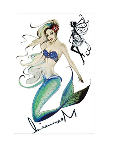 Moolecole Unisex 2 Sheets Creative Body Art Stickers Removable Waterproof Temporary Tattoos Fake Tattoos for Men and Women (Mermaid)