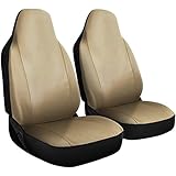 OxGord Car Seat Cover - PU Leather Two Solid Beige with Front Low Bucket Seat - Universal Fit for Cars, Trucks, SUVs, Vans - 2 pc Set