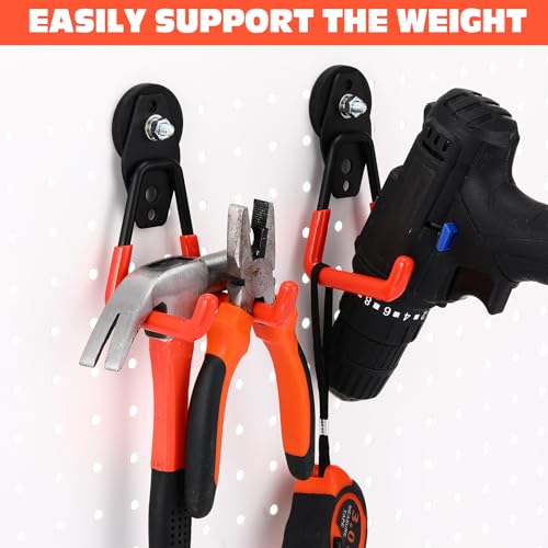 Image of Landhoow 14 Pcs Large Magnetic Hooks Heavy Duty Garage Magnet Hooks Strong Storage Utility Magnetic Hangers with Anti Slip Rubber Coating for Indoor and Outdoor Hanging (Orange)