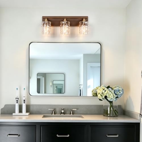 Image of Bathroom Light Fixtures,3-Light Oil Rubbed Bronze Vanity Lights Over Mirror | Modern Wall Light,Clear Ripple Glass Shade,Sturdy Metal Frame,For Bathroom Remodel,Easy Install,E26 Socket,ETL-Listed 20-inch
