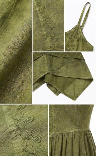 Image of Sakkas Rayon Embroidered Stonewashed Adjustable Spaghetti Straps Long Dress