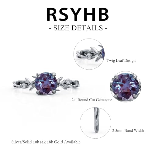 Twig Alexandrite Ring for Women 10K 14K 18K Solid Gold Leaf Design 2ct Round Cut Alexandrite Birthstone Engagement Promise Rings Jewelry Gifts for Her4