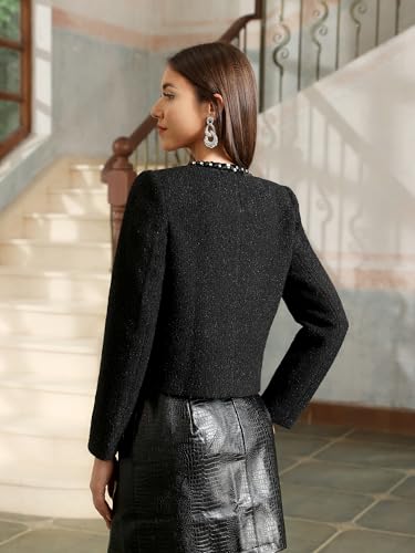M.Infisavo Womens Sequin Crew Neck Tweed Jackets Blazer Party Business Casual Hooking Closure Outfit3