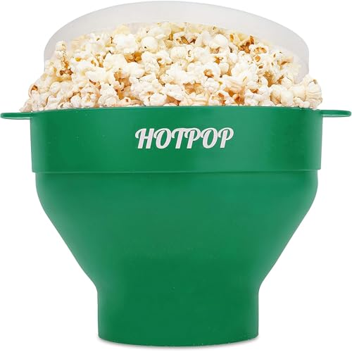 The Original Hotpop Microwave Popcorn Popper, Silicone Popcorn Maker, Collapsible Bowl BPA-Free and Dishwasher Safe- 20 Colors Available (Olive Green)