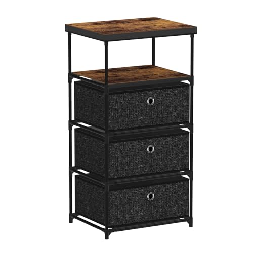 VASICAR Storage Drawer Units, 3 Drawers Nightstand with Shelves, Small Fabric Dresser, Beside Table, Storage Shelf Unit for Bedroom, Living Room, Entryway, Hallway, Nursery, Dorm, Black