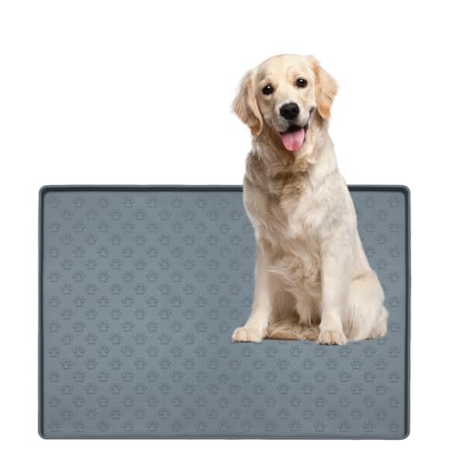 BaraRose 犬 トイレトレー シリコン ワイド トイレトレー ワイド 【可愛い肉球柄 &】エッジ加工で漏れ安心 トイレマット ペットシーツ お手入れ簡単 (グレー, 60x80cm)