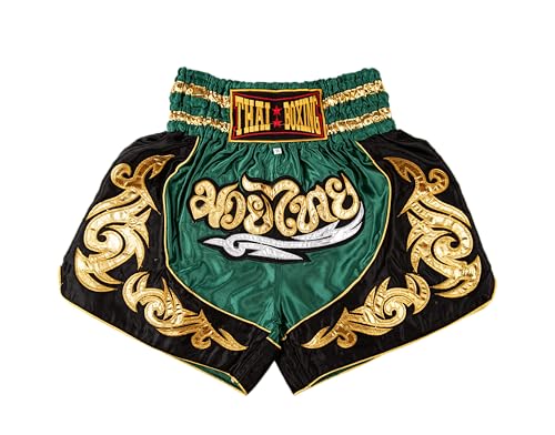 MUAY NATION Muay Thai Shorts for Men Women Slim Cut MMA Boxing Shorts Training Kickboxing Clothing Martial Arts Trunks (XL Green)