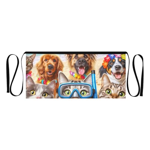 ODAWA Funny Hawaiian Cats and Dogs Waist Aprons with 3 Pockets Money Aprons