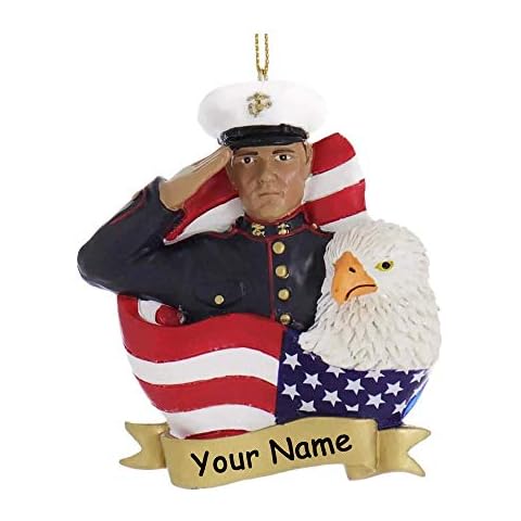 Personalized US Marines Hispanic Male Soldier Holiday Christmas Ornament with Custom Name Cover