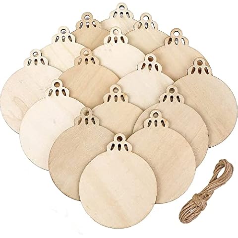 20 Pieces Christmas Wooden Baubles Round Wood Slices Wood Disc Hanging Ornaments Baubles for DIY Crafts Christmas Tree Decoration Cover