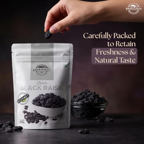 Image of KHARAWALA'S Afghani Classic Black Raisins with Seeds | Kali Kishmish (Pack of 5-250gm Each)