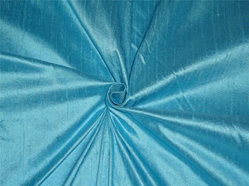 Tissu pure soie Dupioni bleu pastel poudré 137cm de haute couture aux slubs uniques